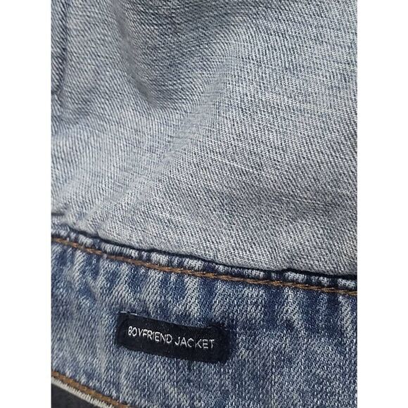 See Thru Soul Distressed Blue Jean Denim Boyfriend Jacket Women Size Medium - Picture 12 of 16
